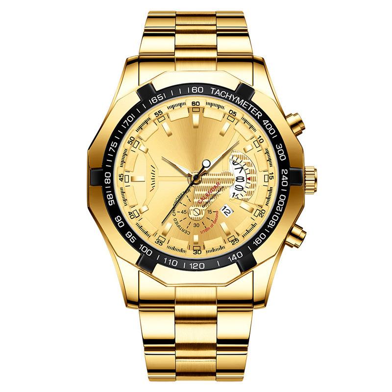 Stylish Men's Large Dial Quartz Watch with Calendar Creative Business Wristwatch with Steel Band