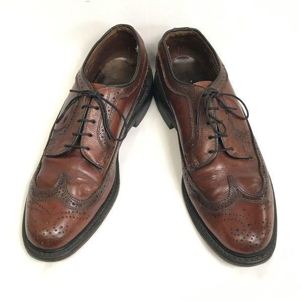 Vintage 70s-80s Unknown Brand American Full Brogue Long Wingtip Shoes Brown 9D 26.5-27.0(USED)