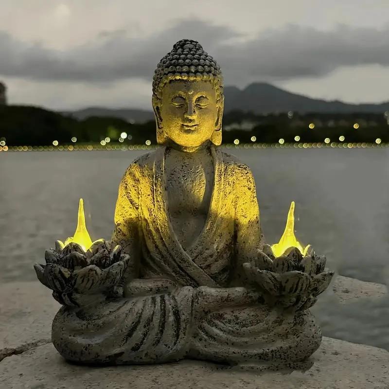 1pc  Lotus   Buddha Statues with LED Lights, Brighten up your backyard, patio, lawn or porch. It is an ideal gift option