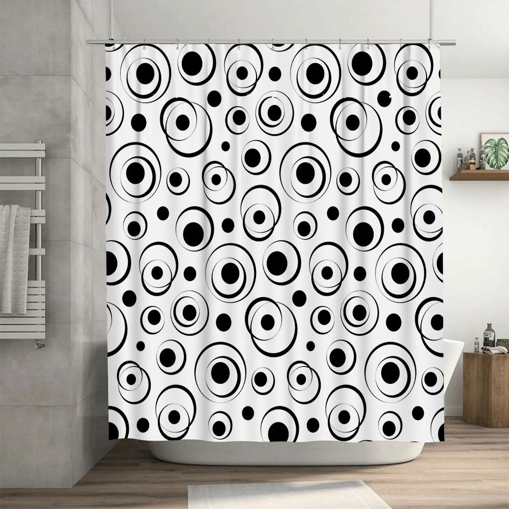 Modern Black White Print Shower Curtain For Bathroom Decor Round Pattern 3D Waterproof Fabric Various Sizes Available (Customiza