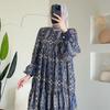 2024 Autumn European & American Women's Casual Print Crew Neck Loose Long Dress