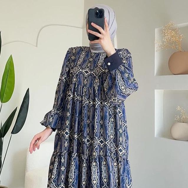 2024 Autumn European & American Women's Casual Print Crew Neck Loose Long Dress