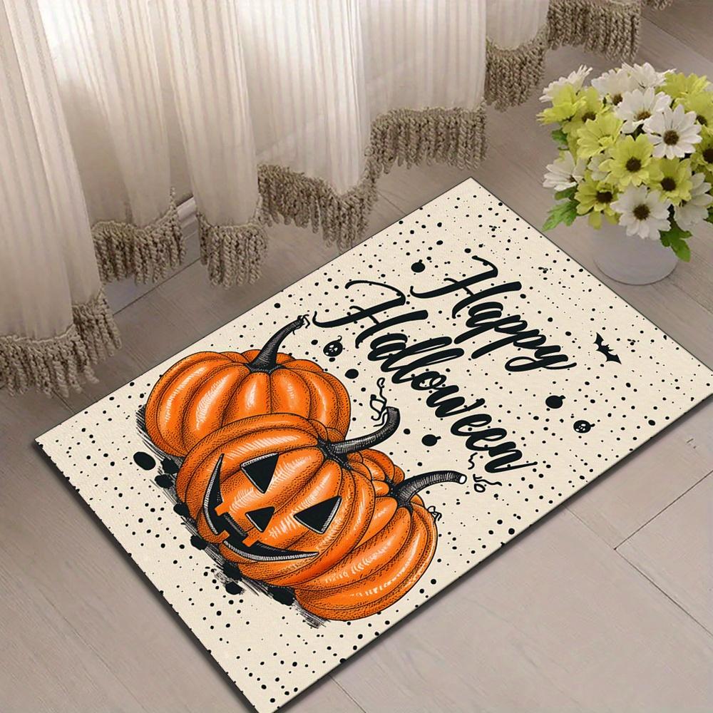 Happy Halloween Pumpkin Area Rug – Festive Orange & Black Design, Easy-Clean Polyester Carpet for Living Room or Bedroom, Durabl