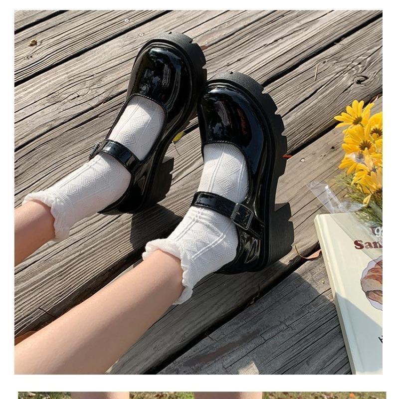 Fashion Patent Leather High Heels Mary Jane Shoes Women Japanese Style Ankle Buckle Platform Pumps Woman Punk Jk Uniform Lolita Shoes 43