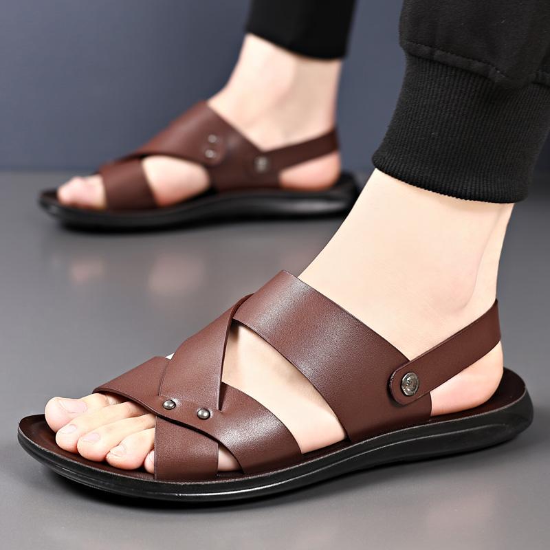 Fashion Summer Sandals for Men Outdoor Soft Casual Sport Slippers Leather Non-slip Breathable Roman Shoes Beach Flip-Flop Garden Shoes