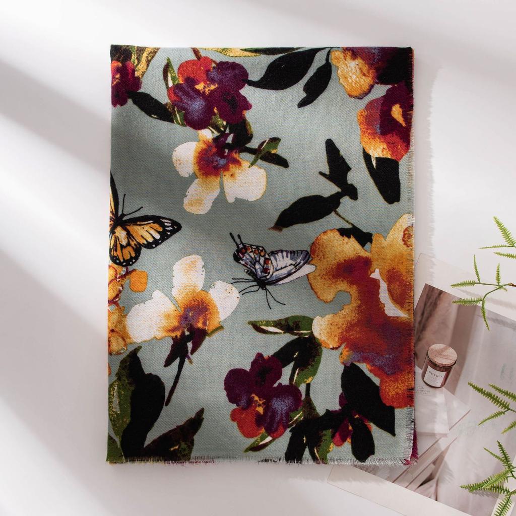 Butterfly Print Imitation Cashmere Scarf Women's Winter Warm Fashion Shawl Commuting Versatile Cold Protection Neck Scarf