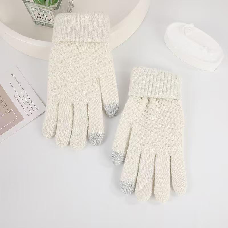 Winter Thick Plush, Pineapple Knit, Touch Screen, Cycling Cold Proof, Plush Pattern, Warm Gloves