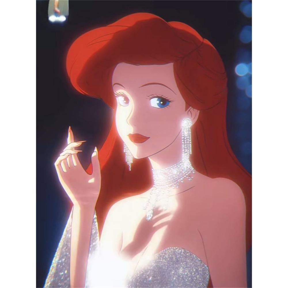 

Disney 5D DIY Diamond Painting: Ariels Iconic Features Illustration Cartoon Full Diamond Mosaic Art Wall Decoration Set Round 20x30cm