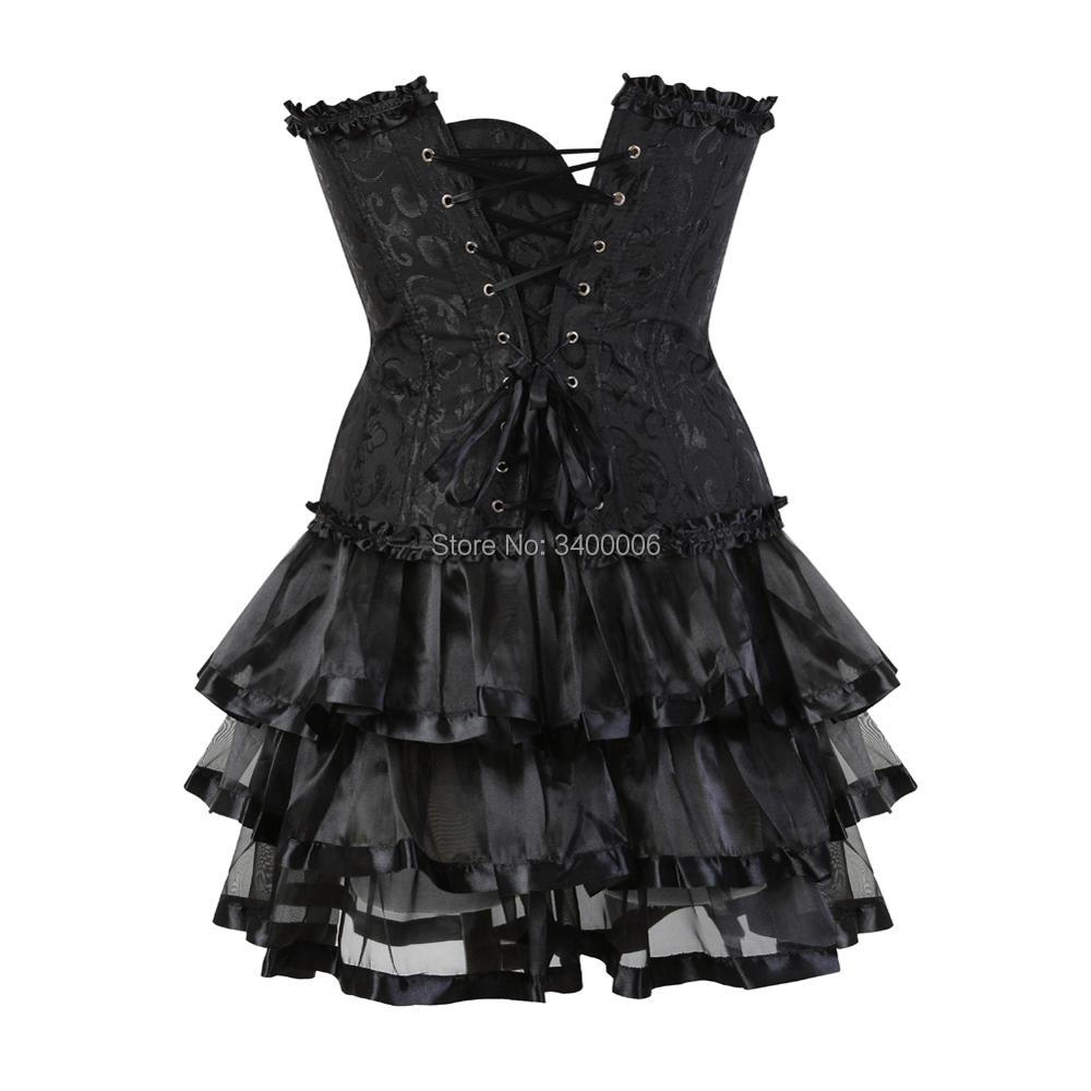 Set Gonna con Corsetto per Donna Tutù Festa Bustier Costume Sexy Allacciato Vintage Corseletto Abbigliamento Nero