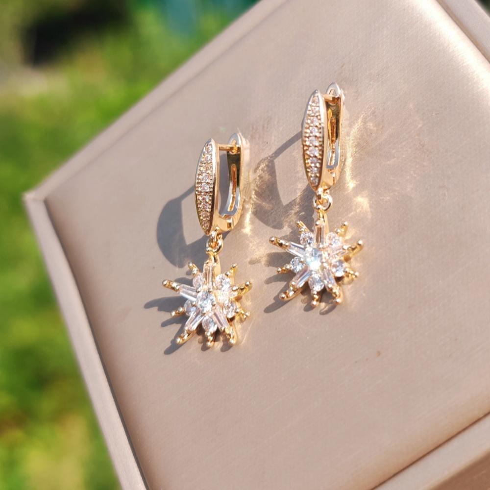 1 Pair Stylish Zircon Snowflake Dangle Earrings for Women Daily Jewelry Christmas Party Accessories