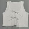 2026 Spring/Summer Women's Lace-up Ribbed Knit Crop Top - Solid Color, Sexy Style 