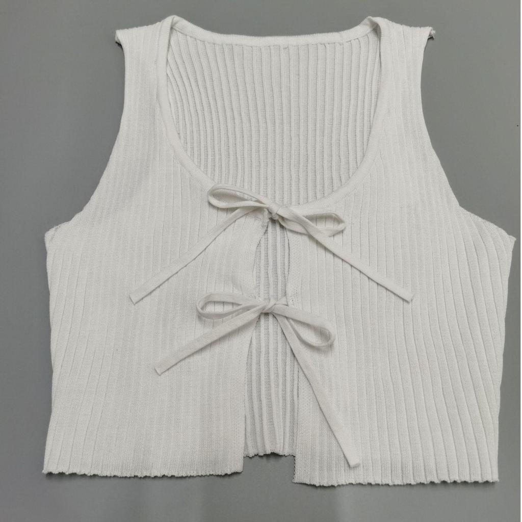 2026 Spring/Summer Women's Lace-up Ribbed Knit Crop Top - Solid Color, Sexy Style