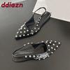Fashion 2025 New Fashion Metal Rivet Women Flats Sandals Shoes Slides Female Shallow Footwear Pointed Toe Ladies Sandals Slip On Shoes