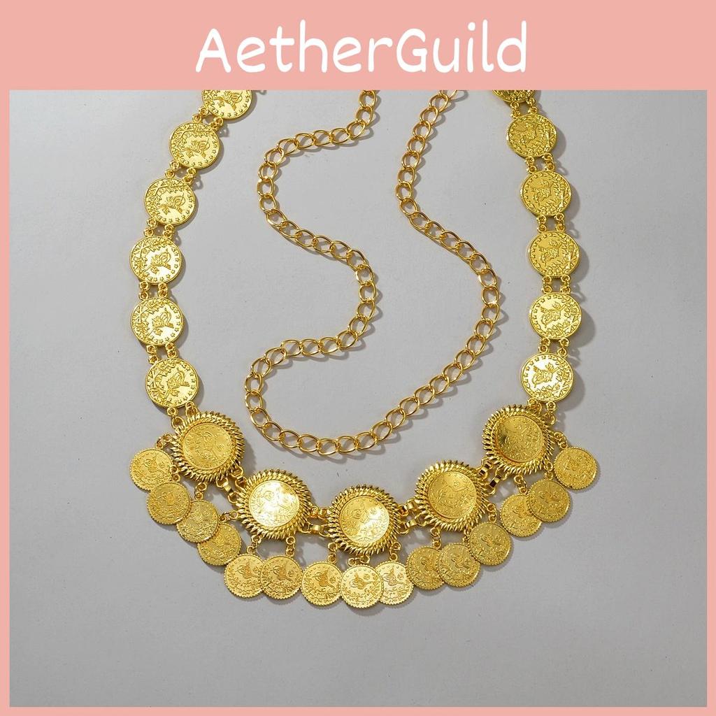 East Stylish Middle Gold Metal Coin Tassel Waist Chain For Women Summer Fashion