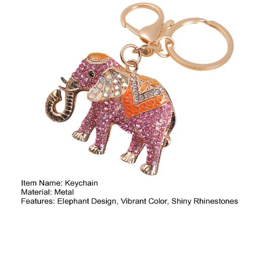 Keychain Sparkling Rhinestones Inlaid Elephant Design Keychain Pendant Enamel Oil Drip Process Smooth Edges Spring Buckle Key Holder Car Keys Good