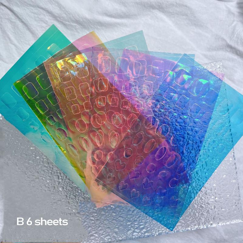 6/11 Sheets 3D Aurora Geometric Shape Ice Nail Foils Sticker Glass Paper Color Paper Nails Film Decals Cube Heart Nail Stickers