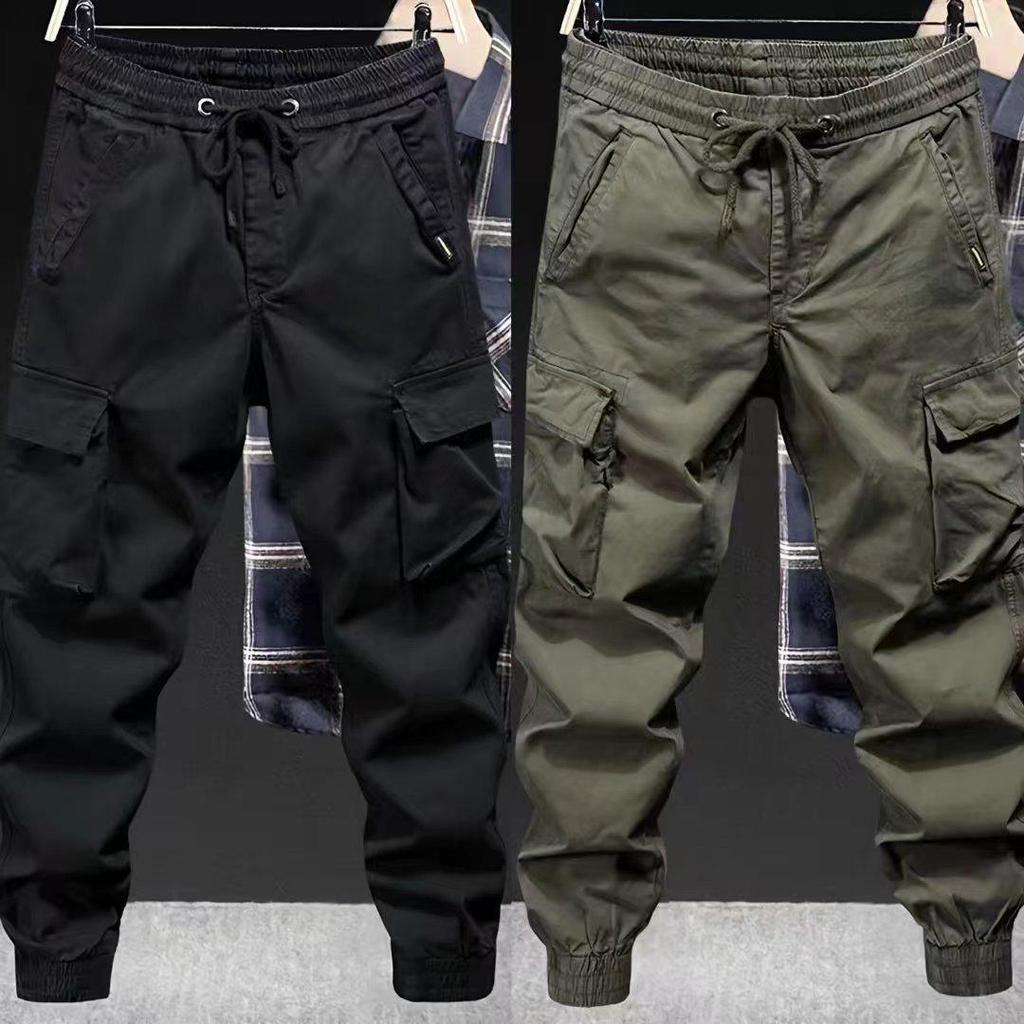 Men's Tactical Cargo Jogger Pants - Military Green, Outdoor Casual for Spring & Autumn Hiking