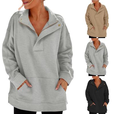 Γυναικεία Φούτερ Oversized με Μισό Φερμουάρ, Καθημερινά Μακρυμάνικα Φαρδιά Πουλόβερ Τουνίκ Τοπ με Τσέπη