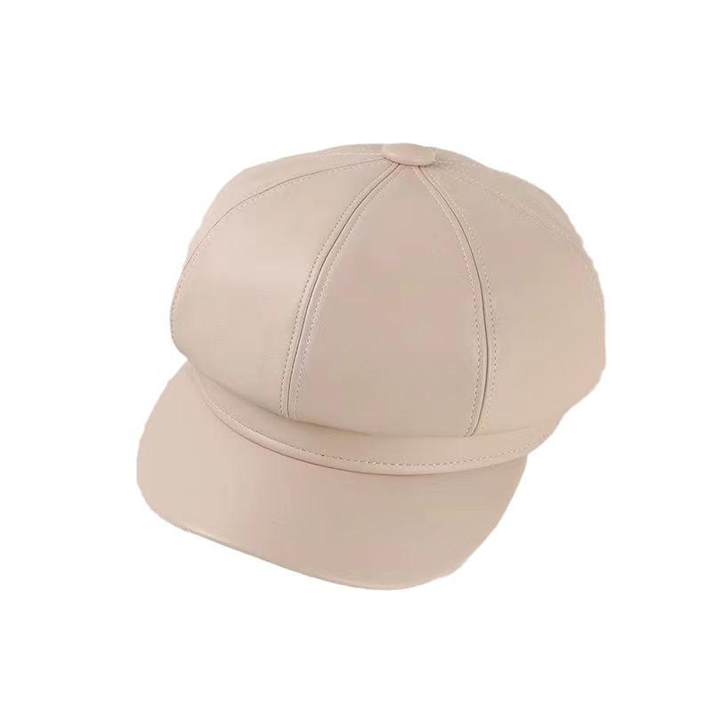 Obličej Malý PU Baret Venkovní Temperament Móda Retro Osmihranná Čepice Styl Hongkong Trendová Čepice