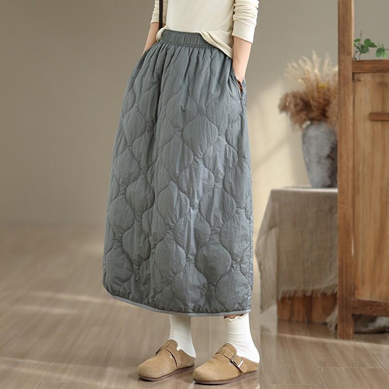 Faldas de algodón acolchadas de talla grande, de cintura alta, vintage, para primavera, otoño e invierno, informales, sueltas, largas, para mujer