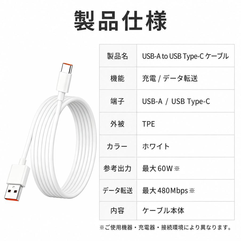 USB A to C 60W Fast 480Mbps Data TPE Video Output Not Supported Cable, 1.5m, 3-Pack, Charging, Transfer, Material,