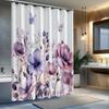 Purple Flower Shower Curtain Butterflies Floral Design 3D Printed Waterproof Bathroom Decor Elegant Nature Theme Home Textile