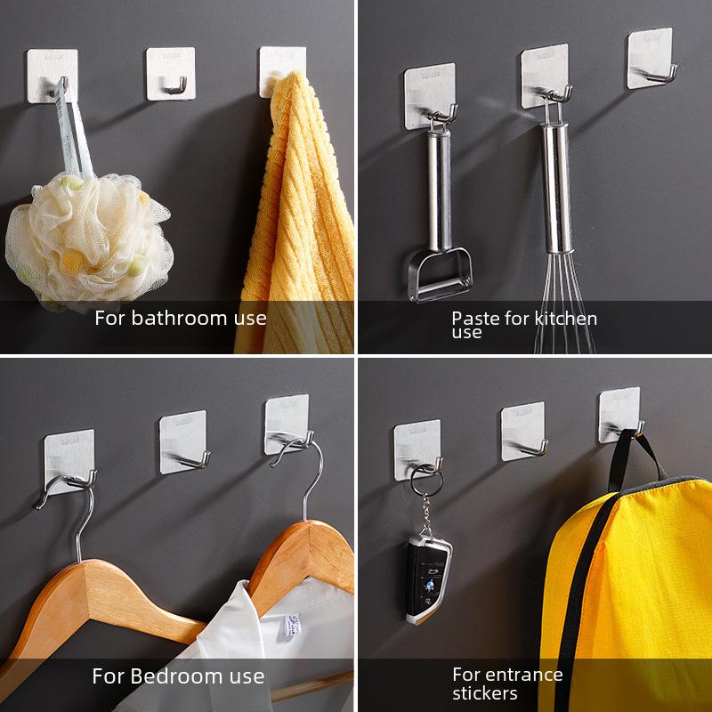 304 Stainless Steel No-Drill Adhesive Hooks - Waterproof & Moisture-Proof for Kitchen, Bathroom, Door