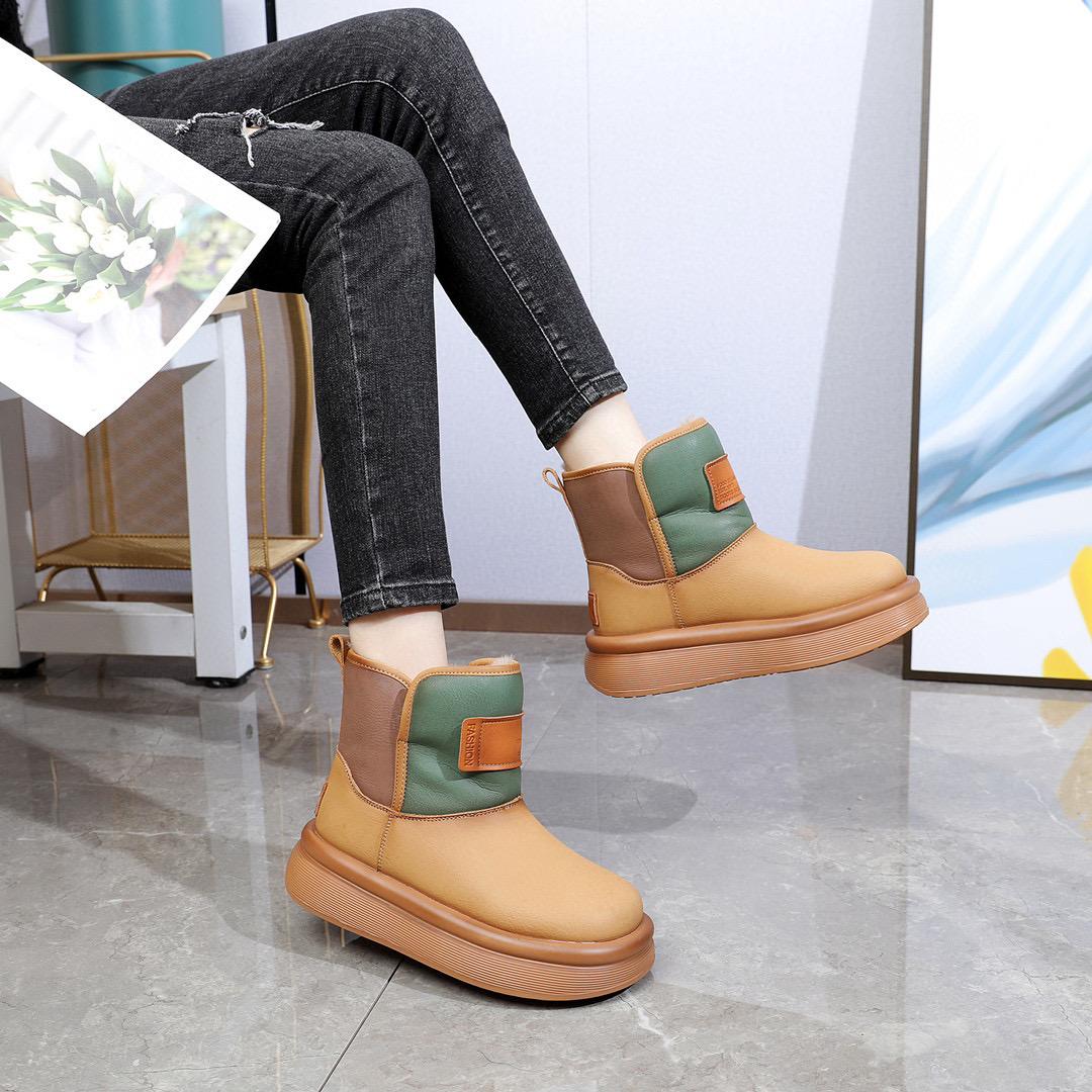 

Leather fluff snow boots women s 2025 winter non-slip snow cotton piled and thickened new waterproof thermal cotton shoes 40 standard size