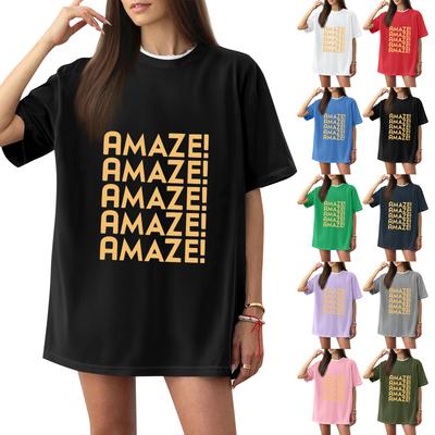 Women's Casual Printed T-Shirt Round Neck Pullover Short Sleeve Top