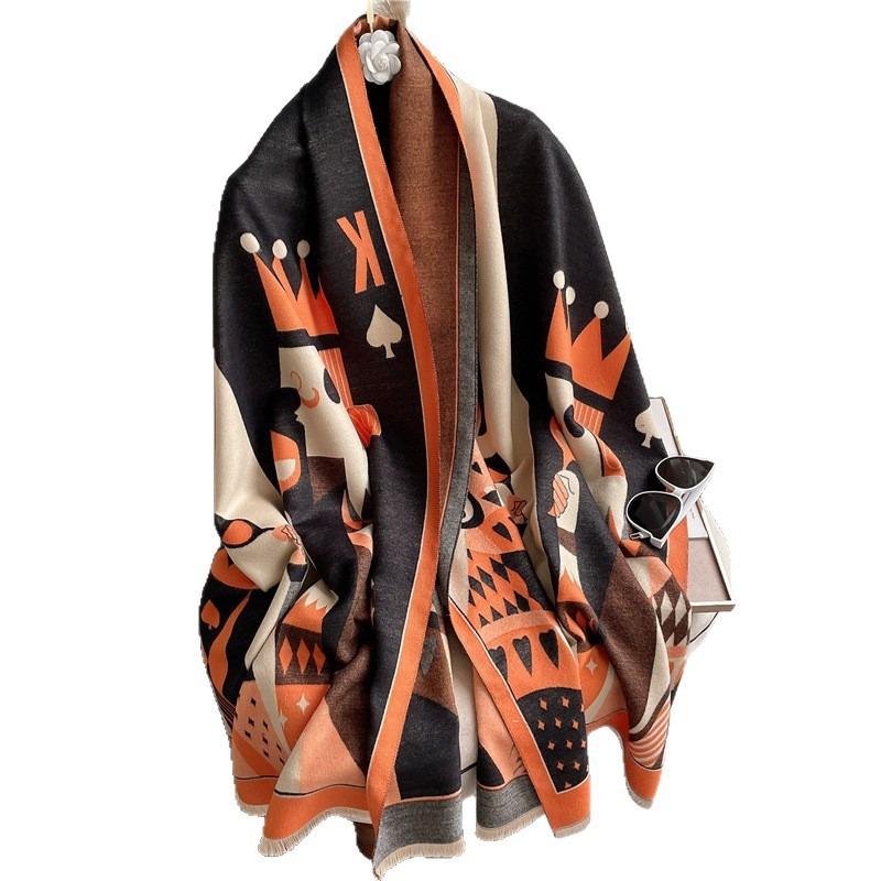 New scarf women's winter poker thickened warm fringed shawl trendy girl scarf student