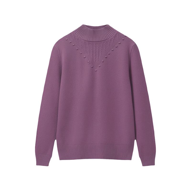 Women's Knitted Velvet Sweater: Loose-Fit, Round Neck, Long-Sleeve, One Size, for Middle-Aged & Elderly