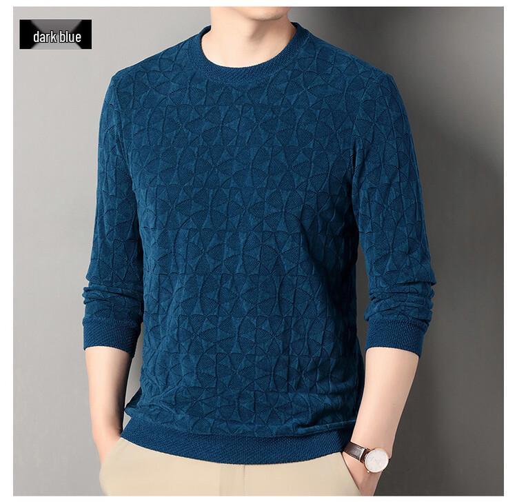 Men's Casual Round Neck Knit Sweater - Long Sleeve, Solid Color, Spring/Autumn Pullover Hoodie