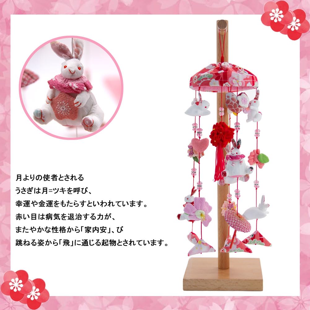 OKBABY Hanging Hina Hina Hanging Decoration Hanging Decoration with Natural Wooden Stand Height 44cm Cute Hina Hina Hanging Usafuku Peach Festival