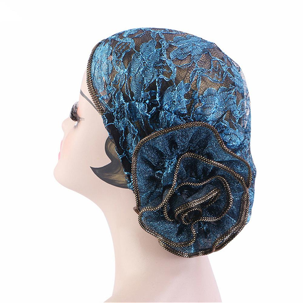 1PC Women Girls Floral Lace Turban Hat India Cap Muslim Hats Chemo Cap Flower Bonnet Beanies Hijab Underscarf