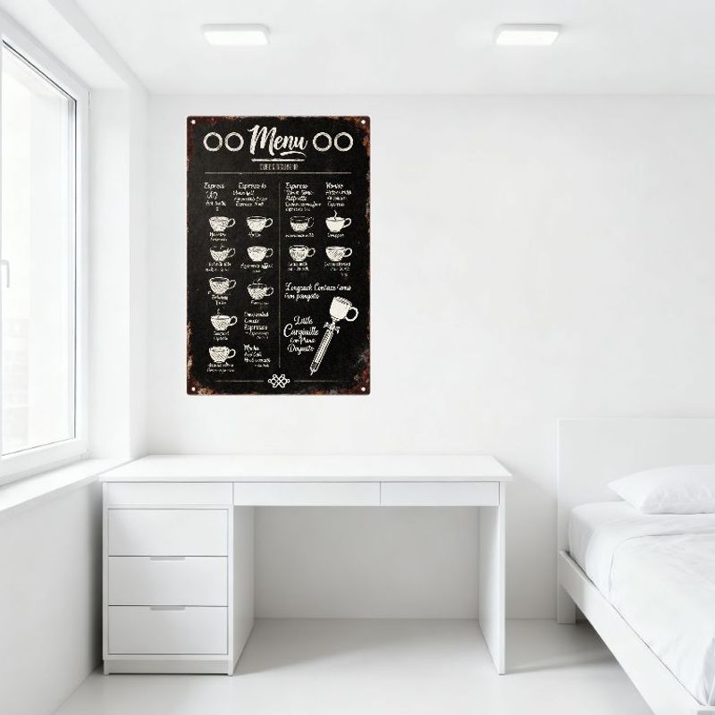 Vintage Metal Tin Sign Retro Café Menu Art Wall Decor with Coffee Tea Drinks Illustrations for Bar Home Shop Decoration