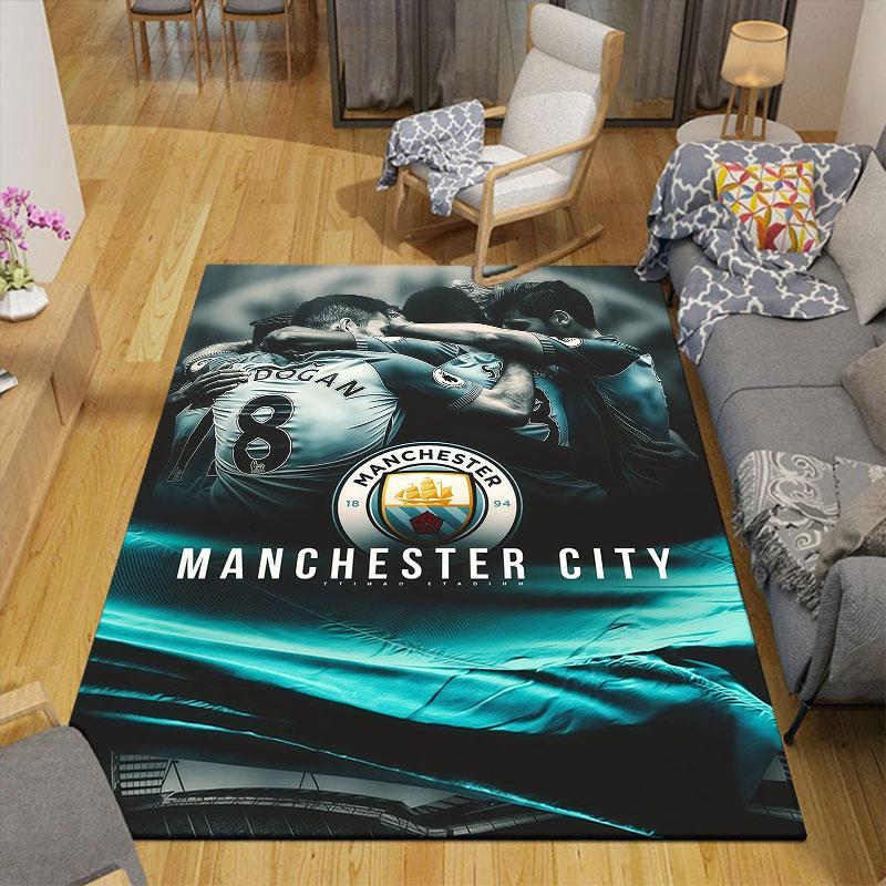 Alfombra Estampada de Franela Man City, Decoración para Sofá del Hogar para Sala de Estar y Dormitorio, Alfombrilla de Suelo de Franela Antideslizante para Sala de Juegos