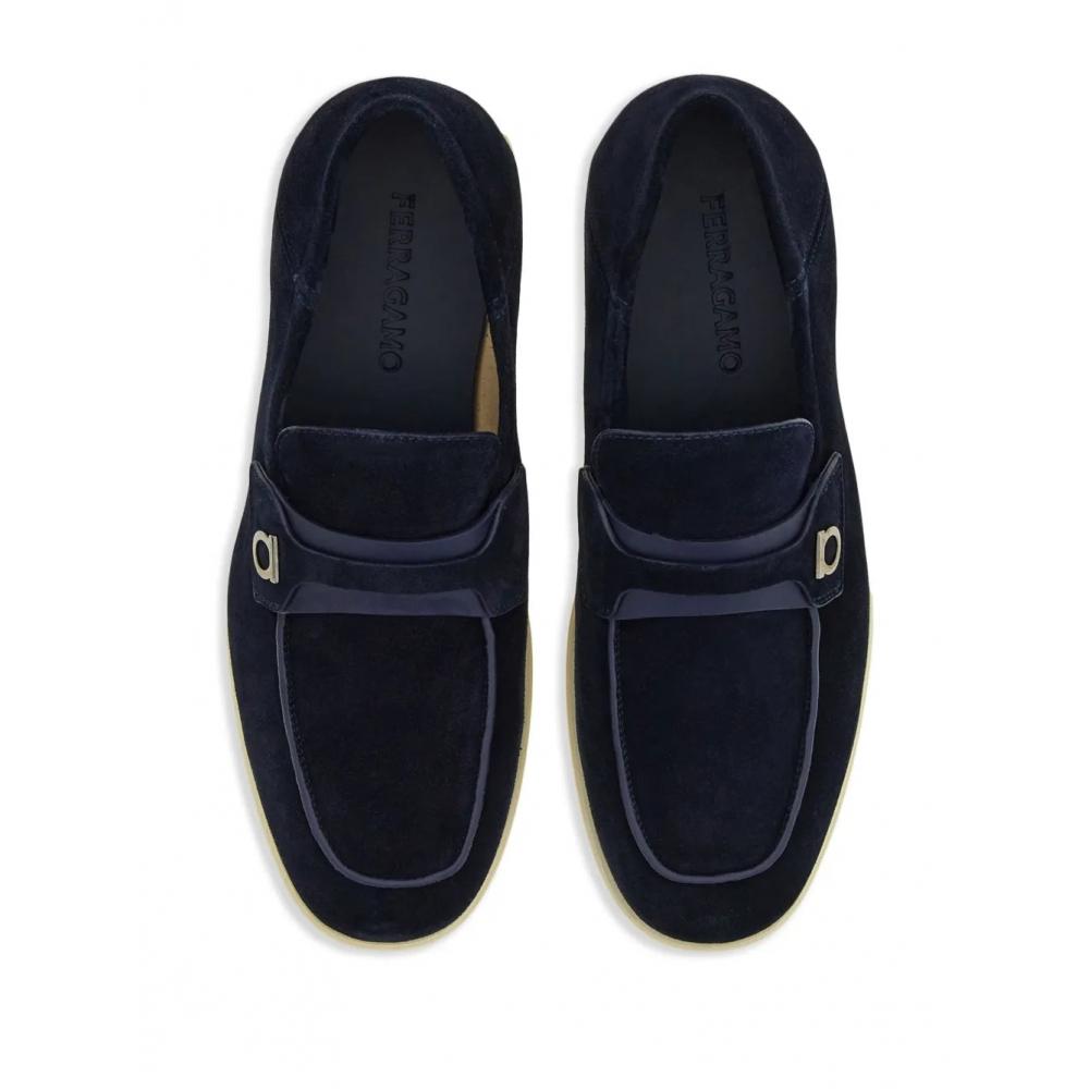 Salvatore Ferragamo Ferragamo Deconstructed Gancini Detailed Suede Loafers Blue