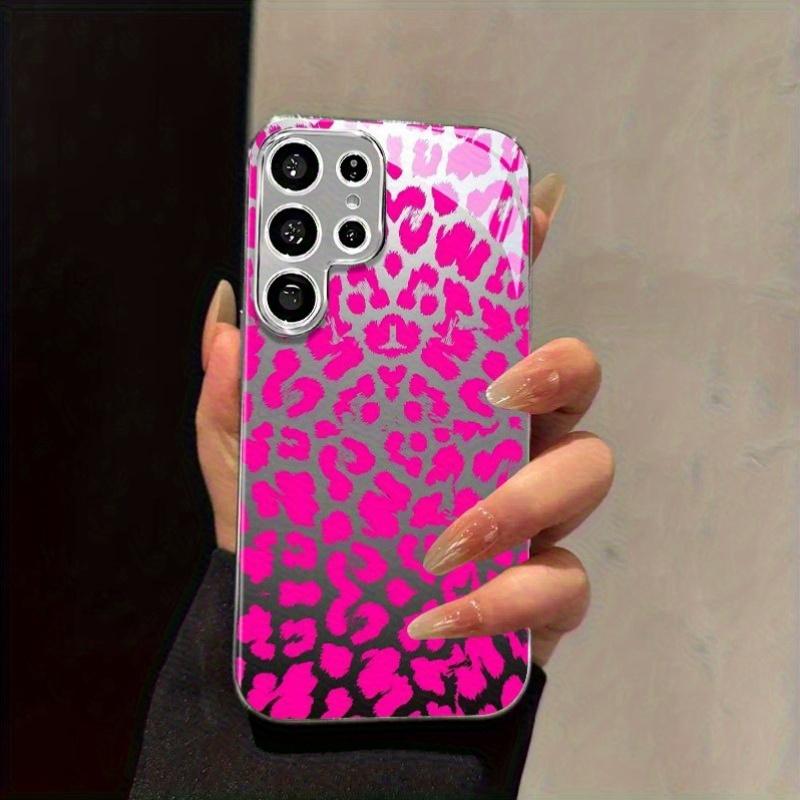 

Позолоченный чехол для телефона из закаленного стекла, совместимый с Galaxy S26 S25 S24 S23 S22 Ultra Plus. Имеет дизайн с принтом розового леопарда. For Galaxy S26
