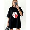 Oversized T Shirt Black Baseball Heart 24 Print Casual Wear For Women Summer Fashion Street Style Outfit