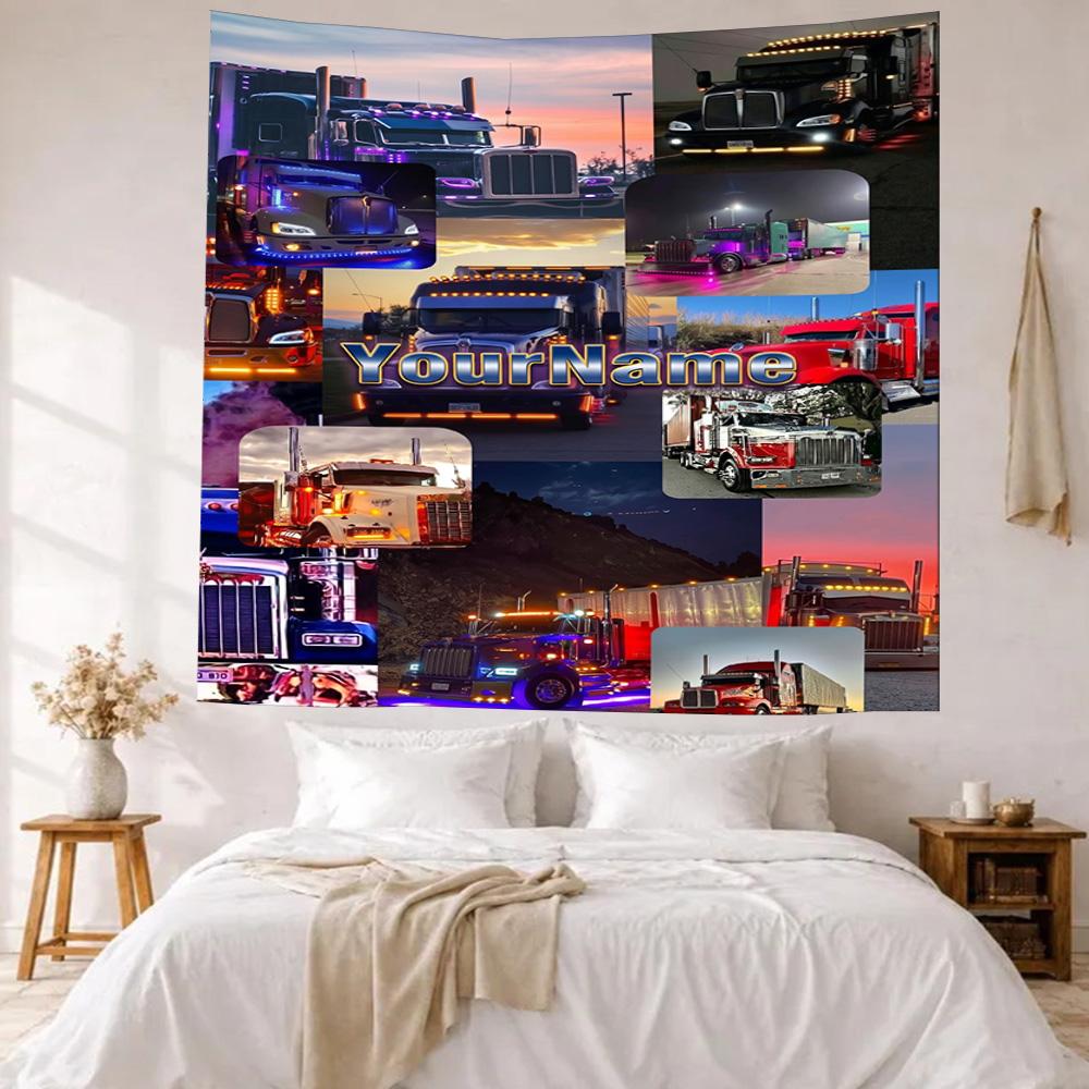 Peterbilt Heavy Trucks Custom Your Name Wall Decor Tapestry Art For Pet Memorial Birthdaywedding Party Backdrop Family Gift