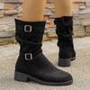 Block Heel Suede Mid-Tube Boots Women's Autumn New Pointed Toe Metal Buckle Soft Slip Stack Boots