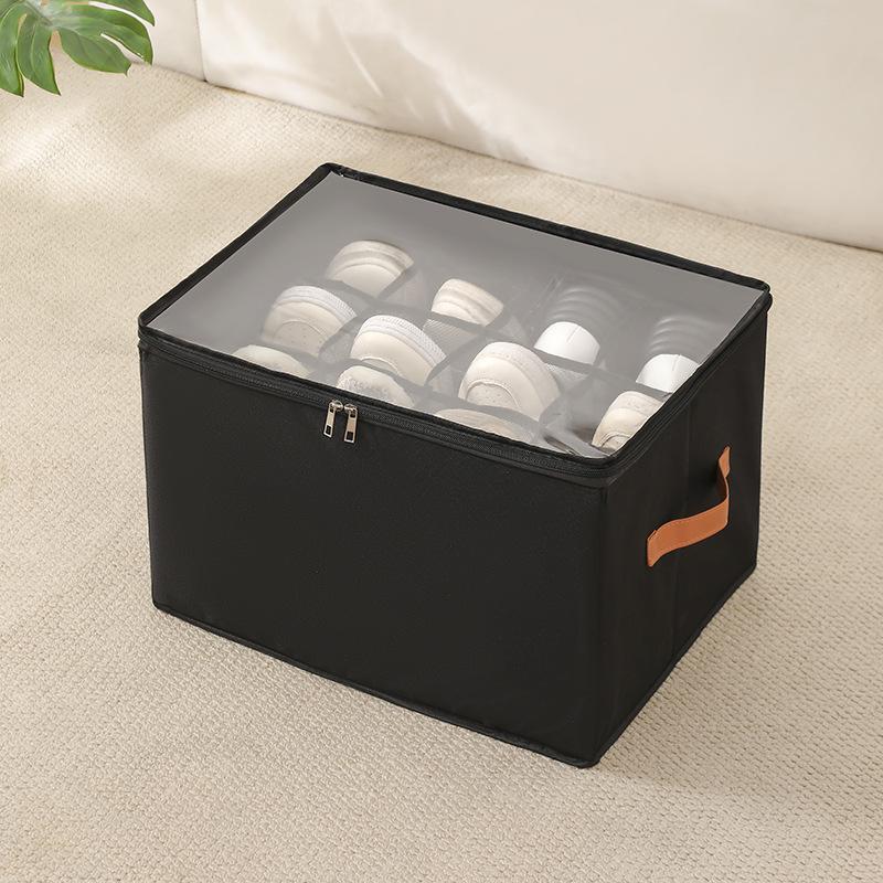 

Multifunctional Grid Storage Shoe Box Cross-border Foldable Fabric With Cover Dustproof And Washable Sundries Storage Box чорний