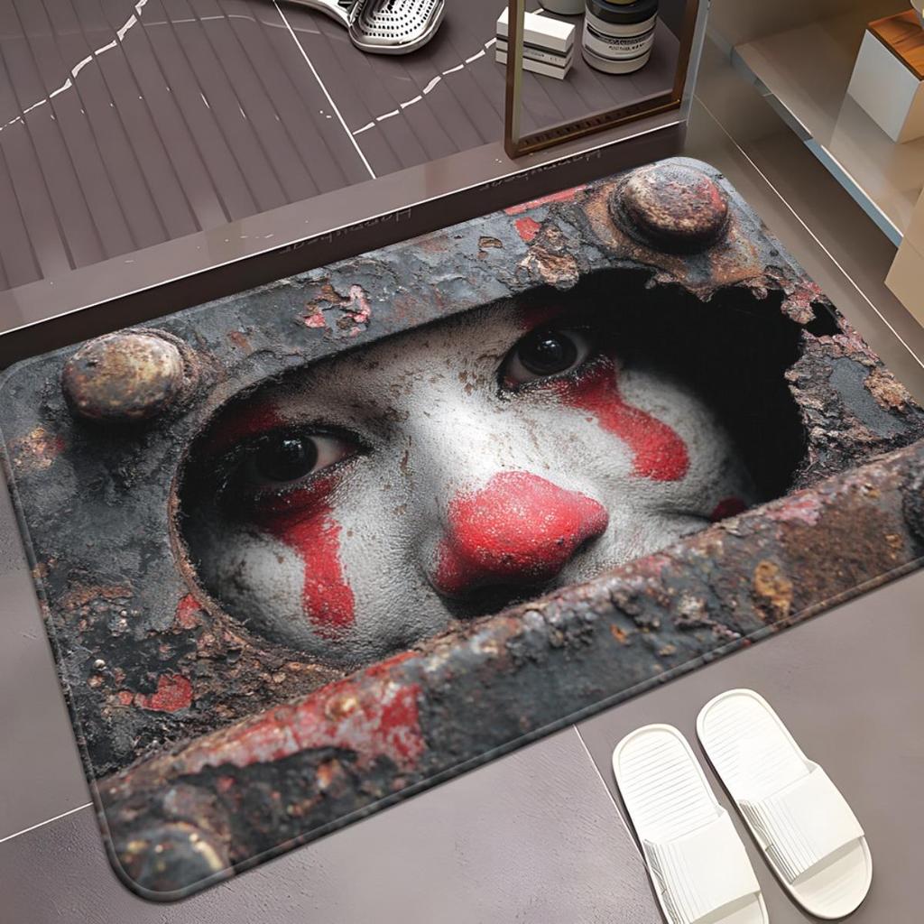 Durable Halloween Clown Doormat: Dirt & Wear-Resistant, Easy-Clean Entryway Floor Mat.