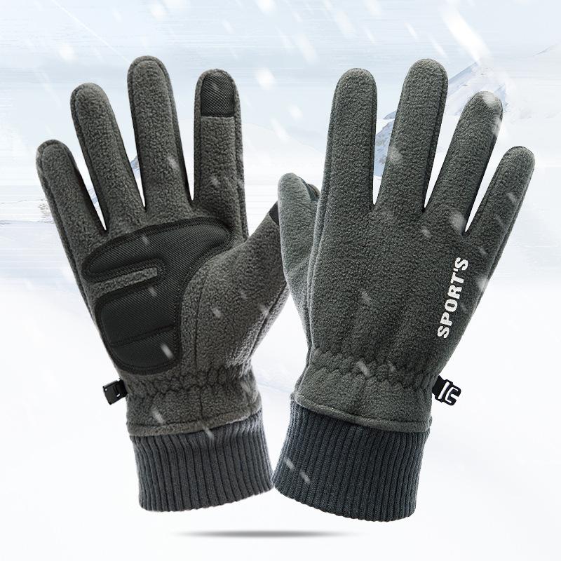 Outdoor Gloves Men's Winter Plus Velvet Thickened Warm Touch Screen Non Slip Cycling Biking Double Sided Fleece Gloves