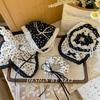 Scrunchie de Renda Floral Preto e Branco Feito à Mão Vintage Francês Grande Laço de Cabelo