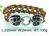KALEN Punk Fine Jewelry Fashion Bracelets Men Stainless Steel Micro Fiber Leather Skull Links Bracelet Bangle