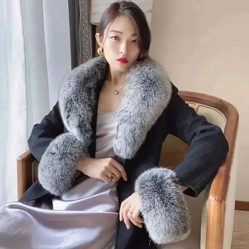 Natural Real Fox Fur Collar Cuff Set Winter Women Warm Scarf Genuine Fur Trimming For Parka Coat Hood Luxury Fluffy Decor Shawl