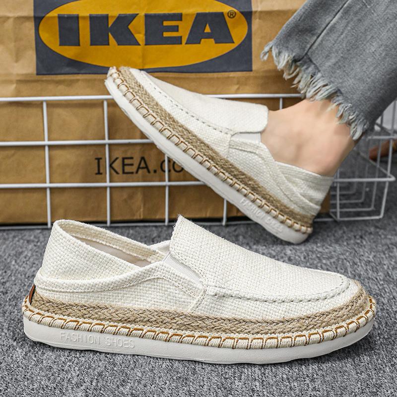 Linen men's shoes - Lazy casual loafers - One-piece slip-on flat-bottomed shoes - Breathable fisherman shoes