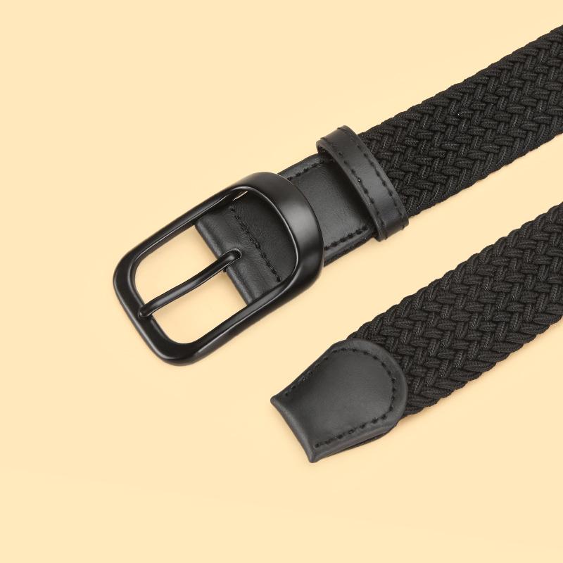 No-Drill Youth Canvas Belt: Men's Casual Woven Elastic Leather Buckle