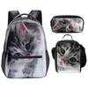 Classic Novelty Cool Cute Cat Pattern 3D Print 3pcs/Set Student School Bags Laptop Backpack Crossbody Lunch bag Pencil Case